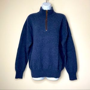 Orvis Blue Quarter Zip Wool Sweater Old School Preppy East Coast Old Money Vibe